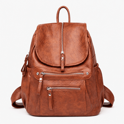 Women's Vintage Grey PU Leather Multi-Pocket Backpack