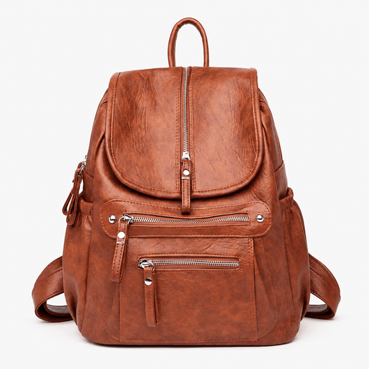 Women's Vintage Grey PU Leather Multi-Pocket Backpack