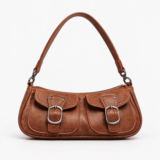 Brown Vintage Faux Leather Shoulder Handbag