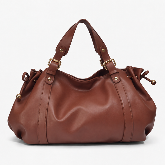 Enora Large Black Faux Leather Bowling Handbag