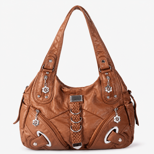 Black Faux Leather Multi-Pocket School Handbag