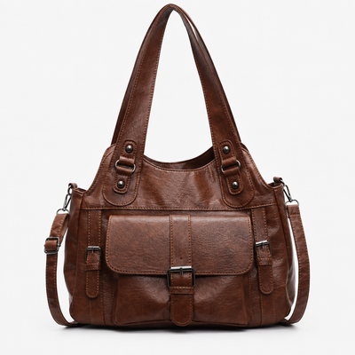 Women's Black Faux Leather Vintage School Handbag with Shoulder Strap