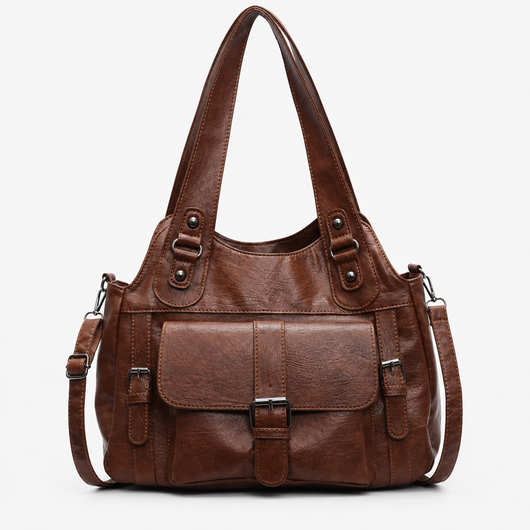 Women's Black Faux Leather Vintage School Handbag with Shoulder Strap