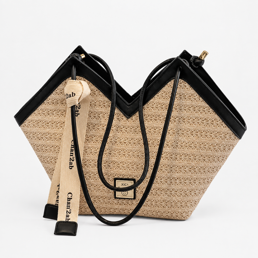 Mila Women's Straw Tote Bag with Decorative Ribbon