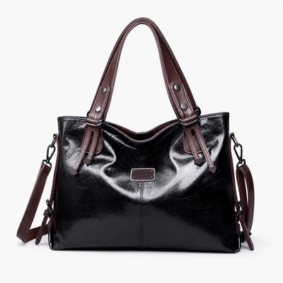 Women's Vintage Burgundy PU Leather Tote Handbag with Shoulder Strap
