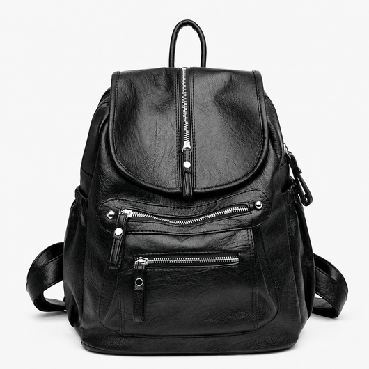 Women's Vintage Grey PU Leather Multi-Pocket Backpack