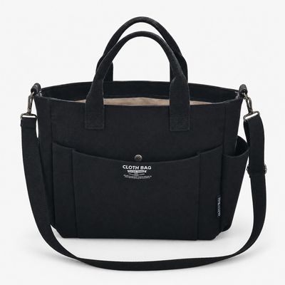 Women's Beige and Brown Canvas Multi-Pocket Tote Bag with Shoulder Strap