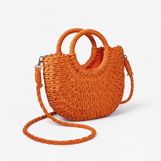 Léna Small Beige Straw Crossbody Bag