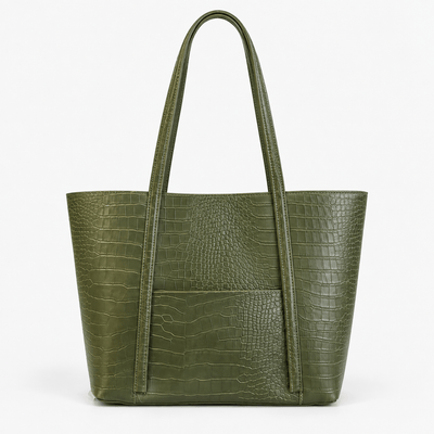 Women's Beige Crocodile Embossed PU Leather Tote Bag