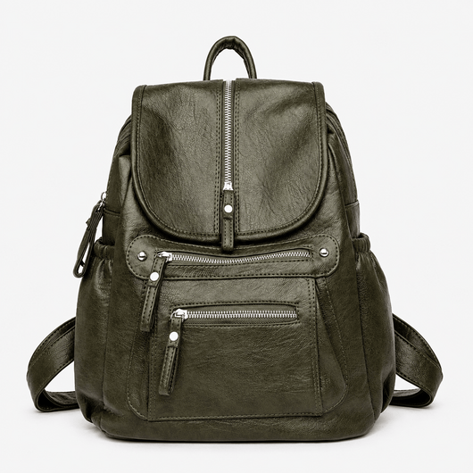 Women's Vintage Grey PU Leather Multi-Pocket Backpack