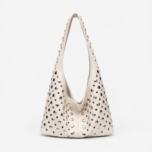 Vivian Green PU Leather Rivet Hobo Shoulder Bag