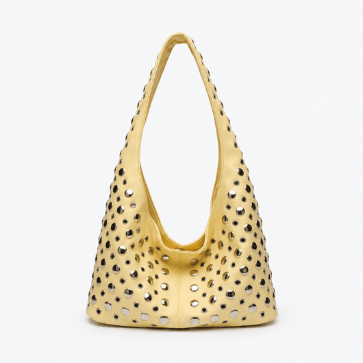 Vivian Green PU Leather Rivet Hobo Shoulder Bag
