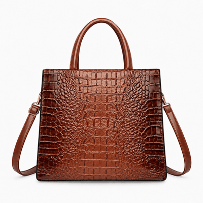 The Sunday Avenue Women's Brown Faux Leather Croco Handbag with Front Buckle