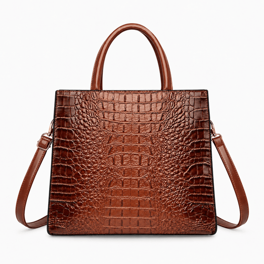 The Sunday Avenue Women's Brown Faux Leather Croco Handbag with Front Buckle
