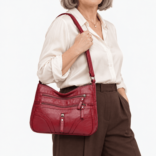 Vintage Faux Leather Shoulder Bag - Amabel