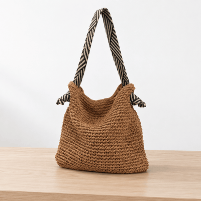 The Sunday Avenue Amelie Brown Straw Tote Bag with Braided Rope Strap