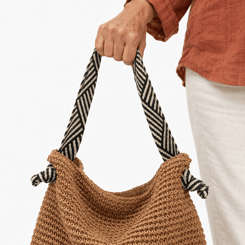 Straw Tote Bag with Braided Rope Strap - Oriana
