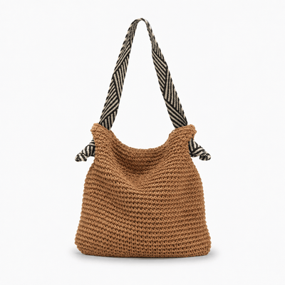 The Sunday Avenue Amelie Brown Straw Tote Bag with Braided Rope Strap