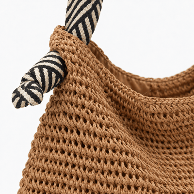 The Sunday Avenue Amelie Brown Straw Tote Bag with Braided Rope Strap