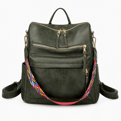 The Sunday Avenue Army Green Sophia Brown Convertible Vegan Leather Backpack Purse