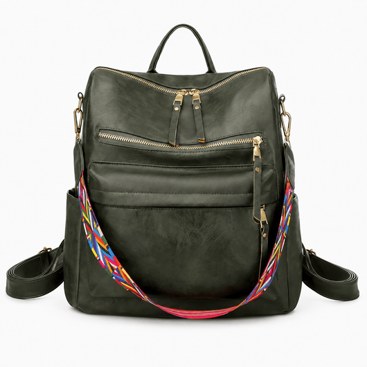 The Sunday Avenue Army Green Sophia Brown Convertible Vegan Leather Backpack Purse