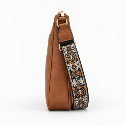 Faux Leather Crossbody Bag with Patterned Strap - Dulcie