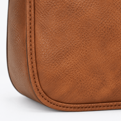 The Sunday Avenue Bailey Brown Faux Leather Crossbody Bag with Patterned Strap