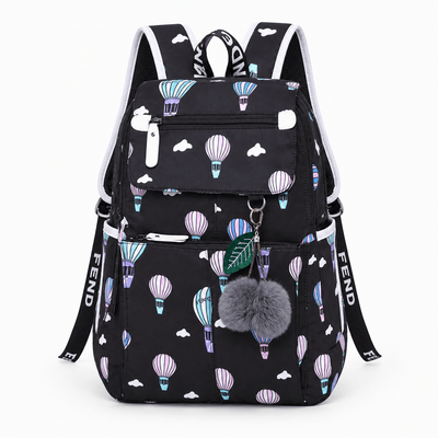 The Sunday Avenue Balloons Girls' Waterproof Nylon School Backpack with Cartoon Print and USB Port