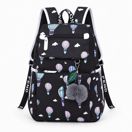 The Sunday Avenue Balloons Girls' Waterproof Nylon School Backpack with Cartoon Print and USB Port