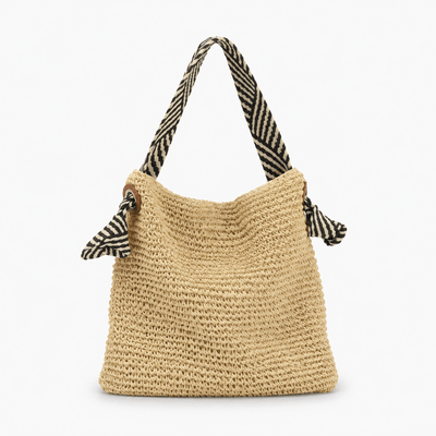 The Sunday Avenue Beige Amelie Brown Straw Tote Bag with Braided Rope Strap