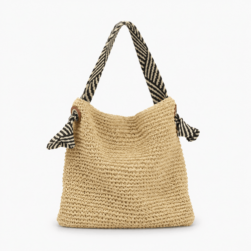 Straw Tote Bag with Braided Rope Strap - Oriana
