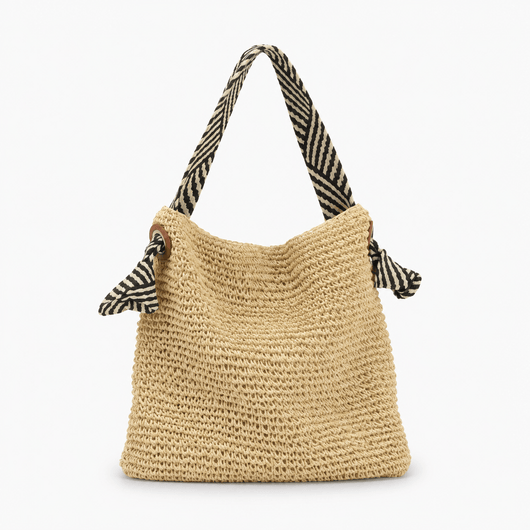 The Sunday Avenue Beige Amelie Brown Straw Tote Bag with Braided Rope Strap