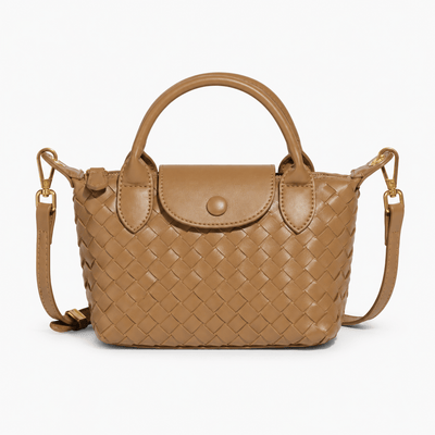 The Sunday Avenue Beige Dark Brown Woven Mini Crossbody Bag with Top Handles