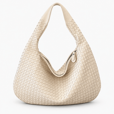 The Sunday Avenue Beige Evelien Brown Woven Faux Leather Hobo Bag