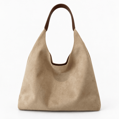 The Sunday Avenue Beige Maëly Brown Faux Suede Tote Bag with Matching Pouch