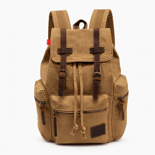 The Sunday Avenue Beige Men's Vintage Brown Canvas Backpack with Leather Straps