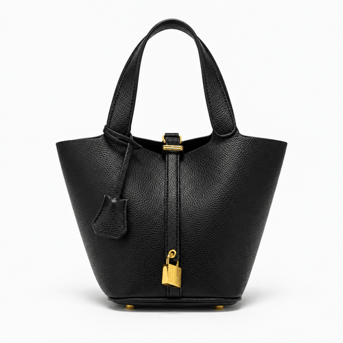 Grained Leather Bucket Bag with Gold-Tone Padlock - Petronella