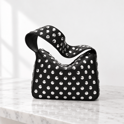 The Sunday Avenue Black Black PU Leather Rivet Armpit Shoulder Bag