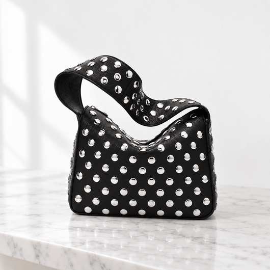 The Sunday Avenue Black Black PU Leather Rivet Armpit Shoulder Bag