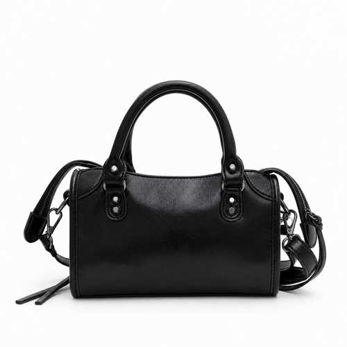 Black Retro Synthetic Leather Studded Handbag