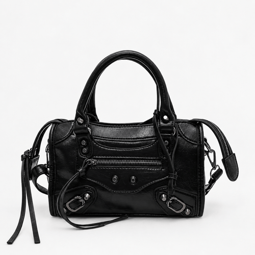 Black Retro Synthetic Leather Studded Handbag
