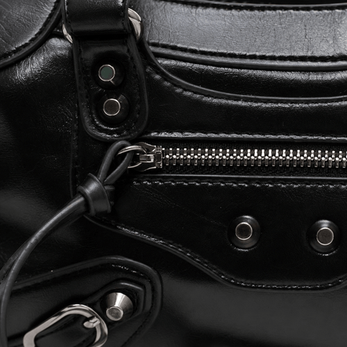 Black Retro Synthetic Leather Studded Handbag