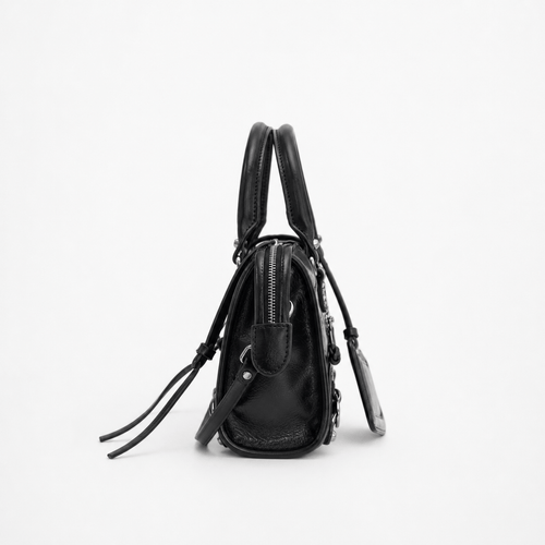 Black Retro Synthetic Leather Studded Handbag