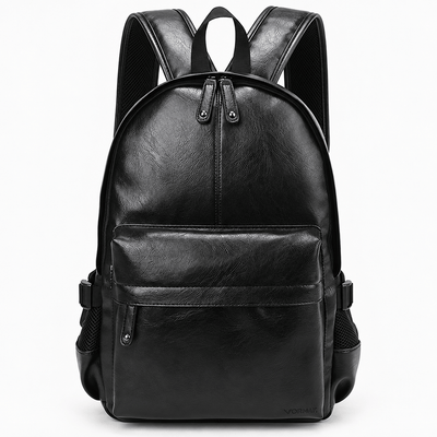 The Sunday Avenue Black Black Waterproof PU Leather 17-Inch Laptop Backpack