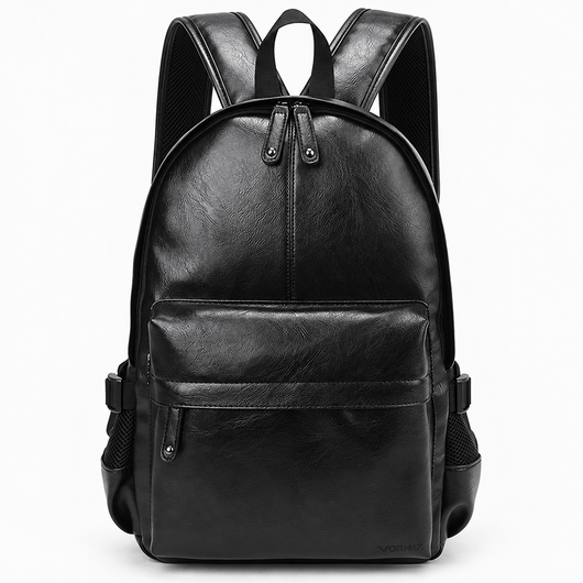 The Sunday Avenue Black Black Waterproof PU Leather 17-Inch Laptop Backpack
