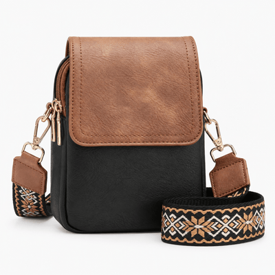 The Sunday Avenue Black/Brown / Medium Bonnie Brown Faux Leather RFID Crossbody Bag