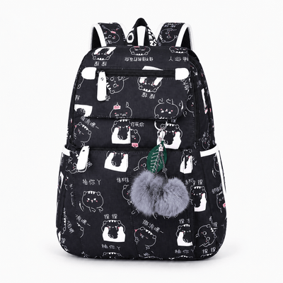 The Sunday Avenue Black Cats Girls' Waterproof Nylon School Backpack with Cartoon Print and USB Port