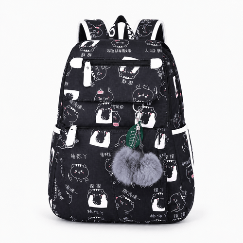 Girls' Waterproof Nylon School Backpack with Cartoon Print and USB Port - Gemma
