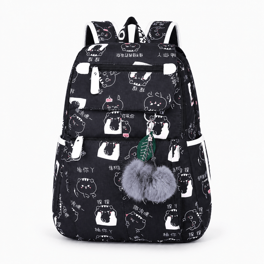 The Sunday Avenue Black Cats Girls' Waterproof Nylon School Backpack with Cartoon Print and USB Port