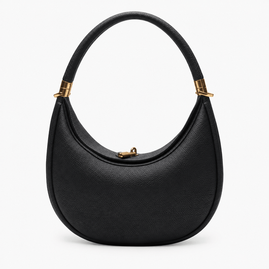 The Sunday Avenue Black Celeste Cream Pebbled Leather Crescent Shoulder Bag